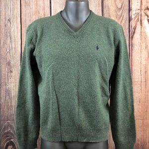 Polo Ralph Lauren Green V Neck Sweater Lamb Wool